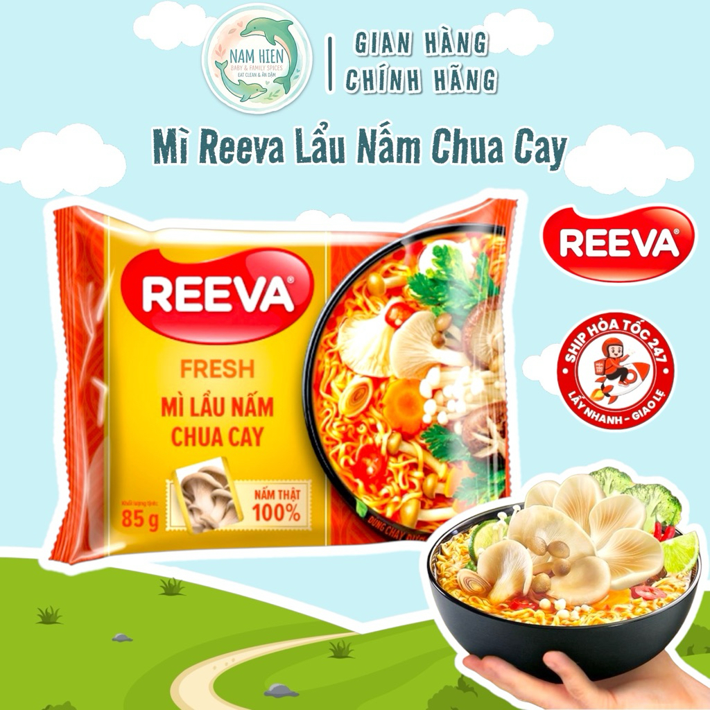 Combo 10 Gói Mì Reeva Lẩu Nấm Chua Cay Chay Mặn Đều Được- gói 85g