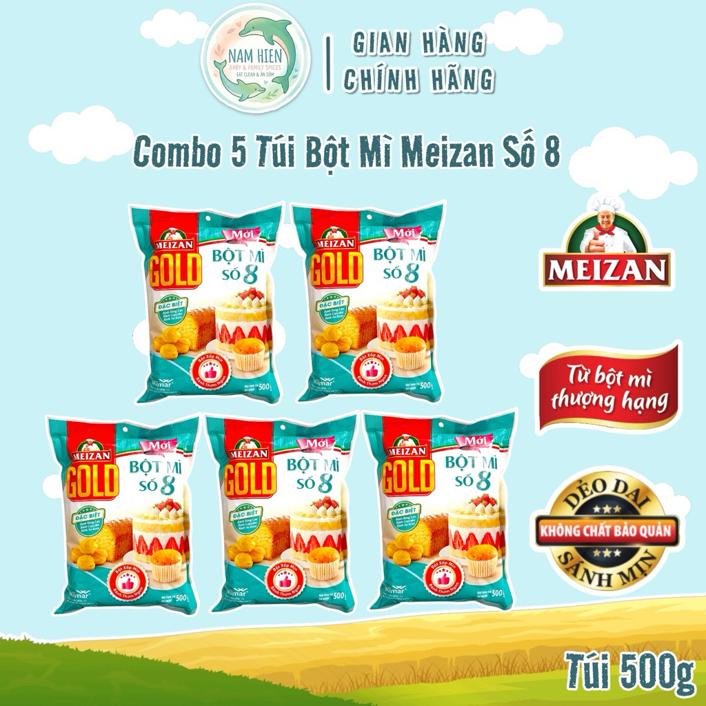 Combo 5 Gói Bột Mì Đa Dụng Cao Cấp - Gói 500g - Thích Hợp Làm Bánh Mì Bông Lan Pizza Mì Sợi Bánh Bao