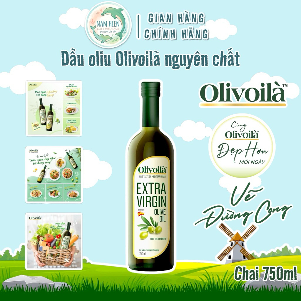 Dầu Oliu Olivoilà Extra Virgin Ép Lạnh Nguyên Chất - Chai 750ml (Tặng Ly Định Lượng) Nhập Khẩu Tây Ban Nha