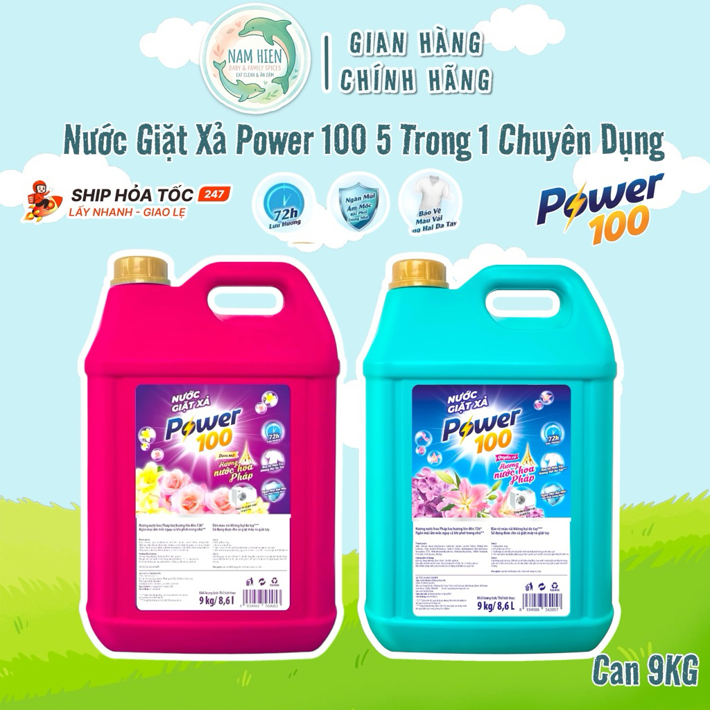 Nước Giặt Power 100 Hương Nước Hoa Pháp - Can 9KG Chuyên Dụng