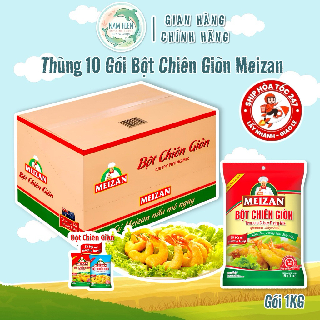 Sỉ Thùng 10 Gói Bột Chiên Giòn Meizan - Gói 1Kg