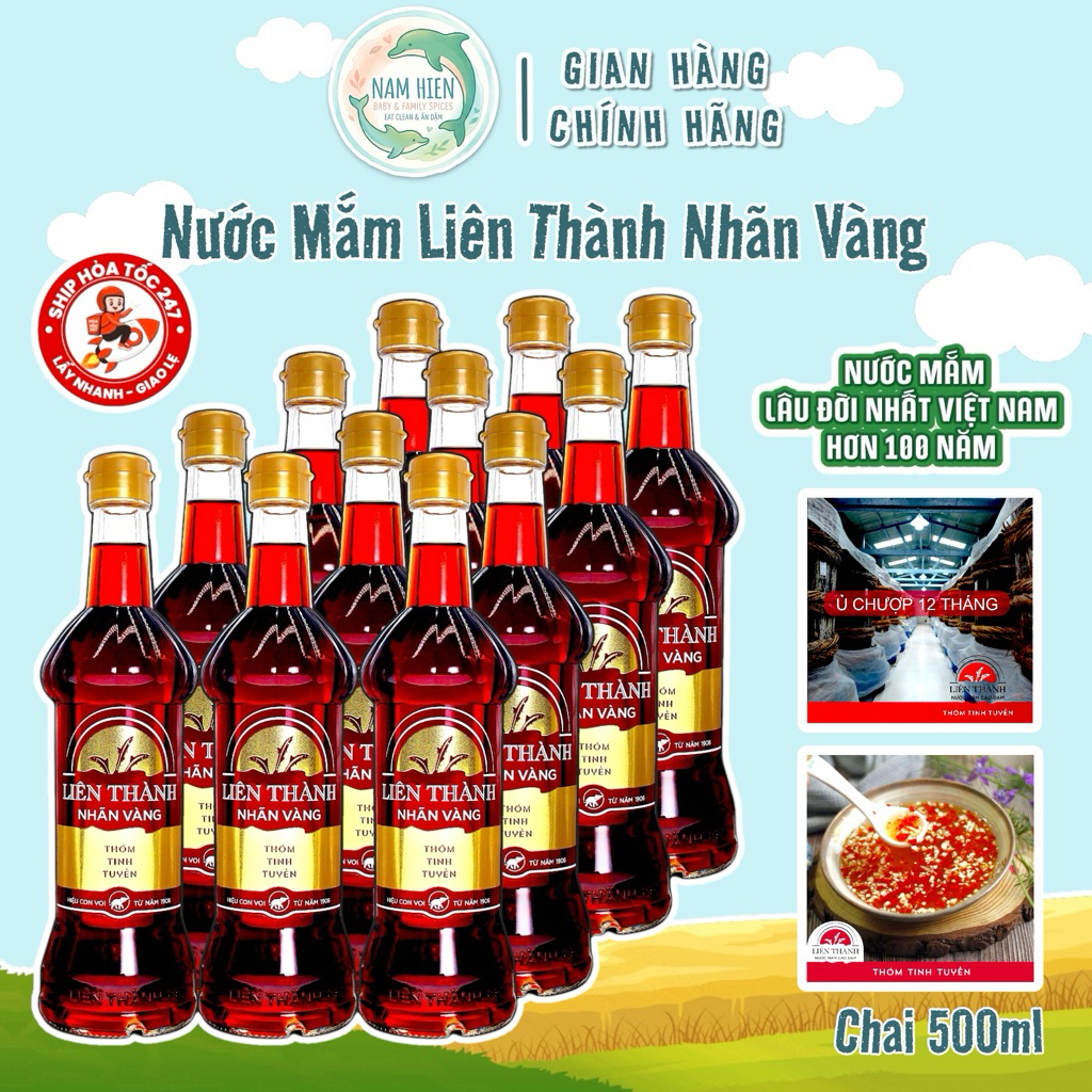 Thùng 12 Chai Nước Mắm Liên Thành Nhãn Vàng - Chai 500ml