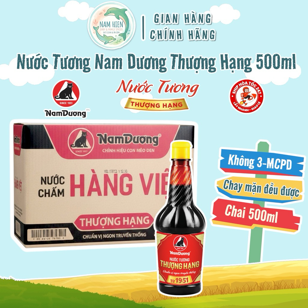 Sỉ Thùng 24 Chai Nước Tương Thượng Hạng Nam Dương Con Mèo Đen Chai 500ml - Không 3-MCPD (Chay Mặn Đều Dùng Được)
