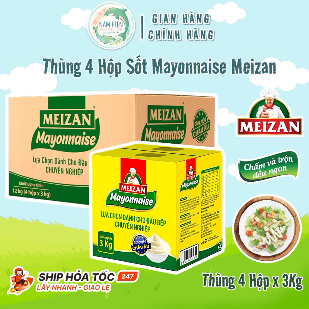 Sỉ Thùng 4 Hộp Xốt Mayonnaise Meizan 3kg - Công Thức Chuyên Dụng Cho Nhà Hàng - Vị Béo Thơm, Siêu Tiết Kiệm