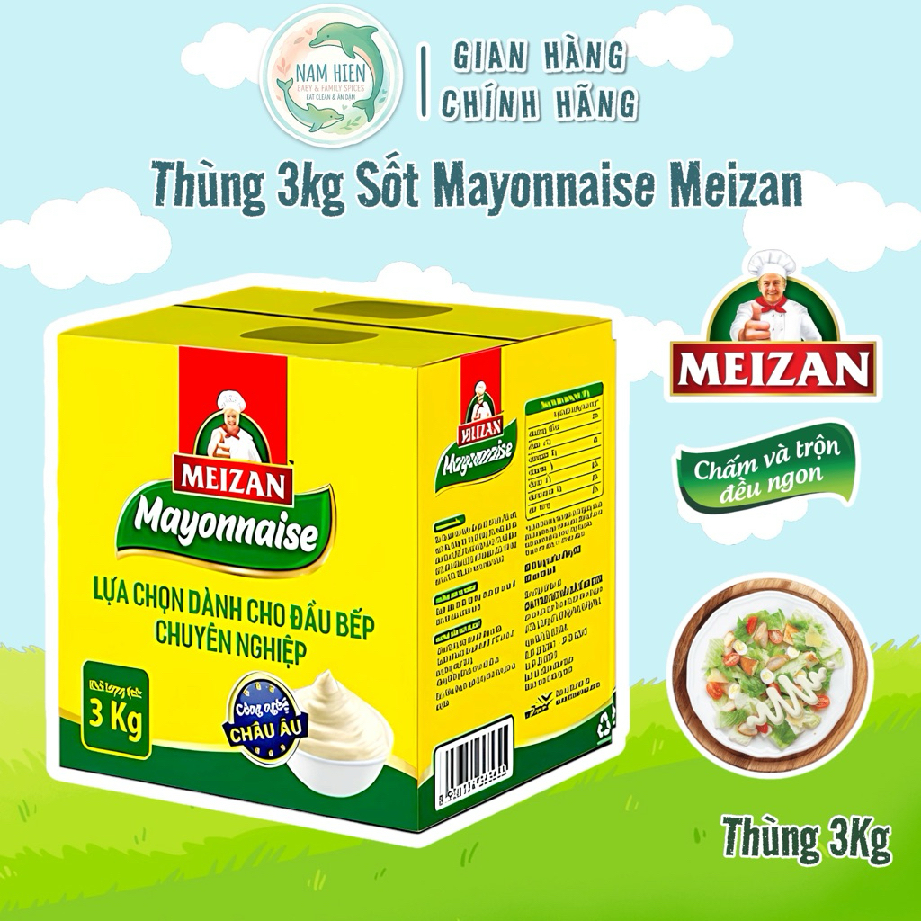 Xốt Mayonnaise Meizan 3kg - Công Thức Chuyên Dụng Cho Nhà Hàng - Vị Béo Thơm, Siêu Tiết Kiệm