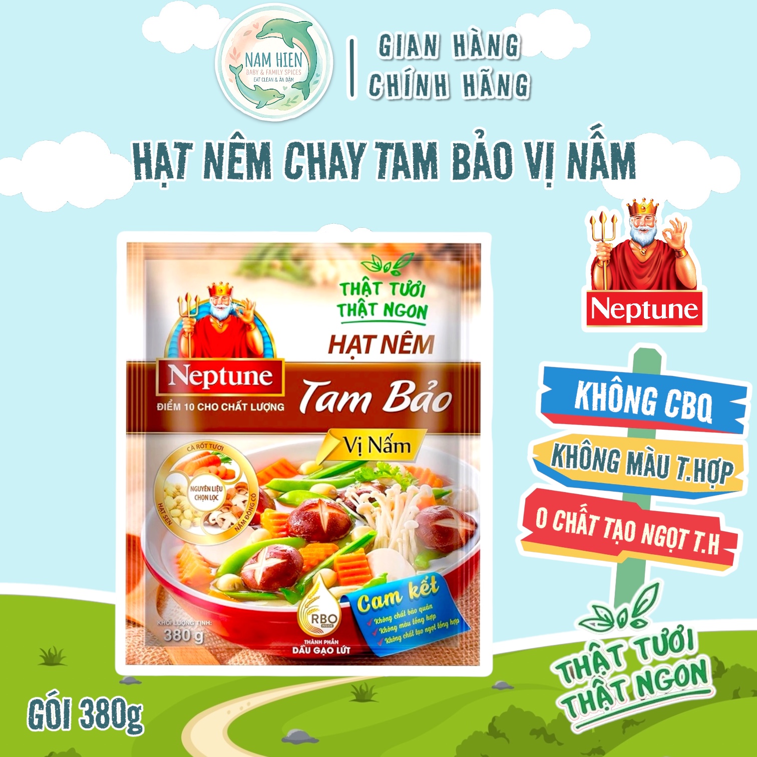 Hạt Nêm Chay Tam Bảo Neptune Vị Nấm - Gói 380g