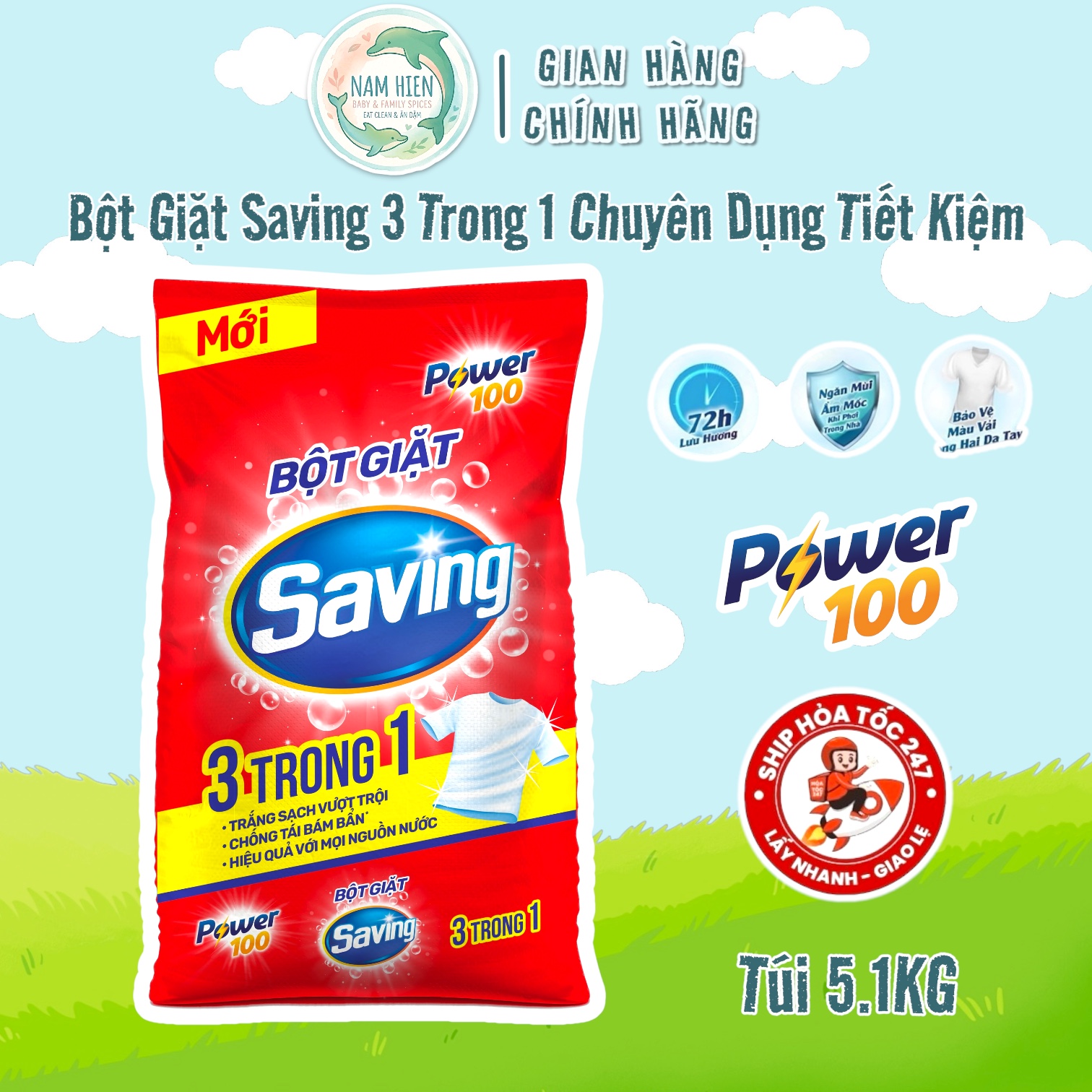 Bột Giặt Saving Power100 3 in 1 5.1kg | Nam Hiền Food